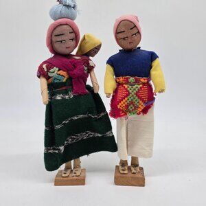 Vintage Folk Art Handmade Guatemalan Mom Dad and Baby 9" Tall